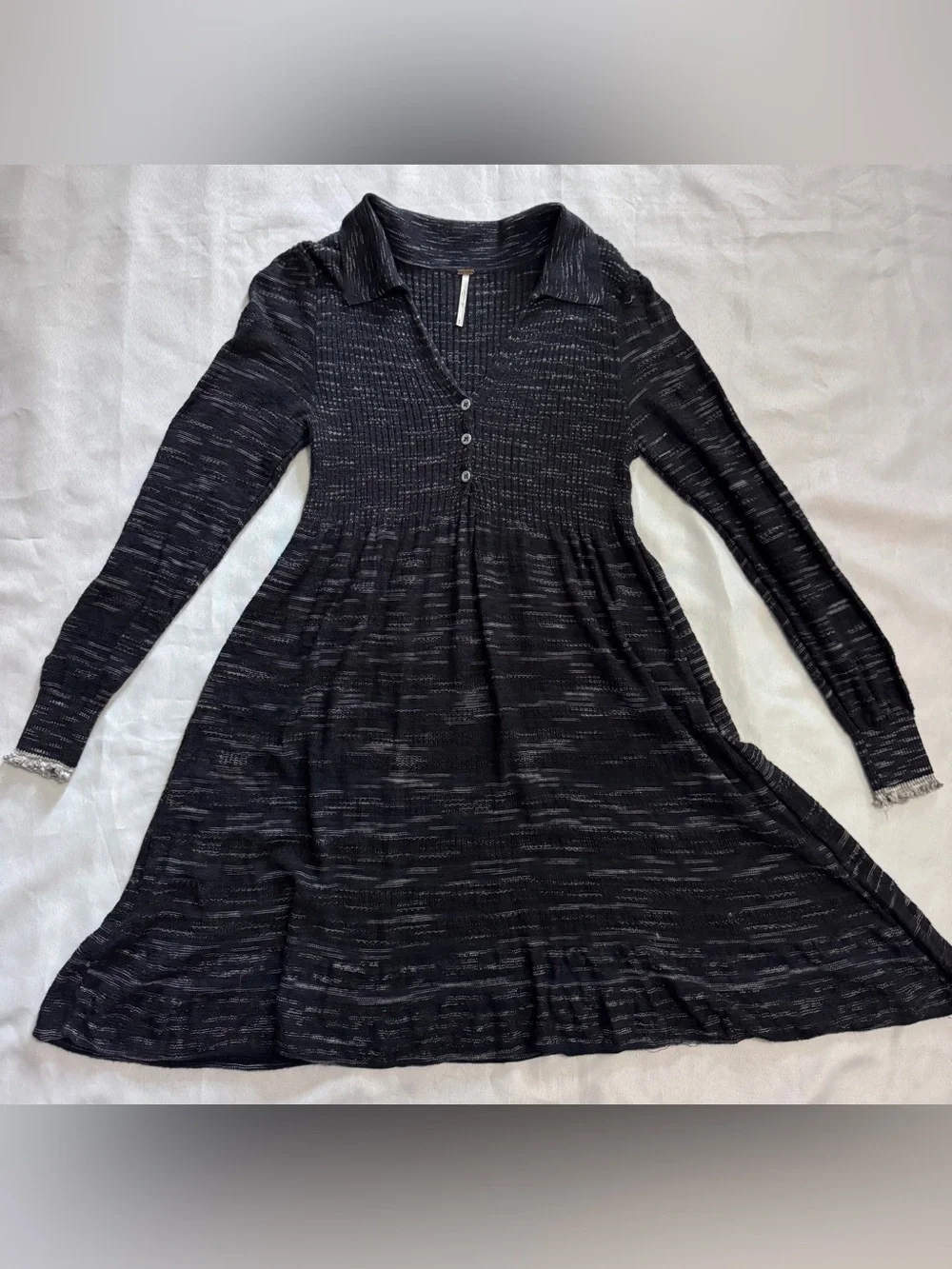 Free People Rain or Shine Fit and Flare Lightweight Sweater Dress Black Small